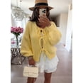 thumbnail image 3 of Women'S Lace-Up Cardigan Sweater Chunky Knit Long Puff Sleeve Fashion Autumn and Winter Jacket Coat Yellow S, 3 of 5