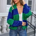 thumbnail image 5 of Tawop Woman's Cardigans Casual Autumn Loose Striped Printed Long Sleeve Cardigan Large Size Sweater Top Blue L, 5 of 9
