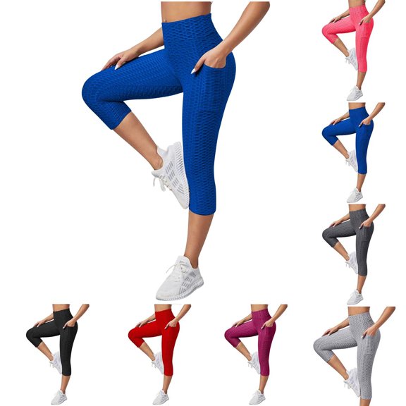 Thick High Waist capri Leggings with Pockets, Tummy Control Workout Yoga Running Pants for Women