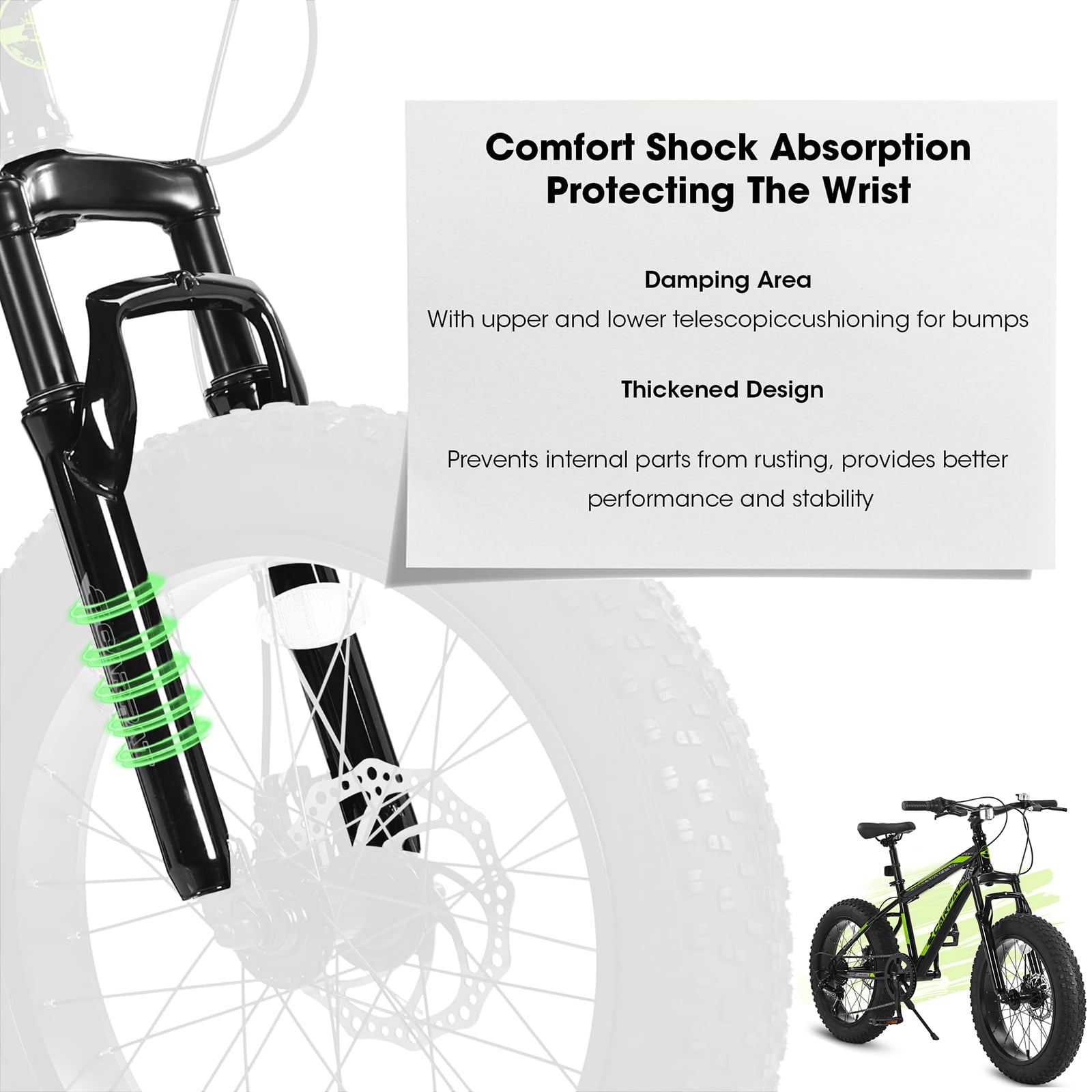 20 Inch Men-Lightweight Fat Tire Bike, High Carbon Steel Frame, Front Suspension, 7-Speed, Ideal for Snow and Off-Road Riding, Green