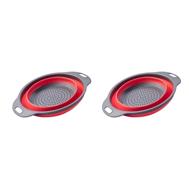 Escurridor de Doble Capa Inteprter Colador Plegable Almacenamiento de Frutas y Verduras Contenedor Retráctil de Plástico Azul Verde Rojo