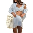 thumbnail image 3 of 2 Piece Summer Outfits Button Down Shirt Top and Skirts Casual Lounge Sets Light Blue One size, 3 of 9