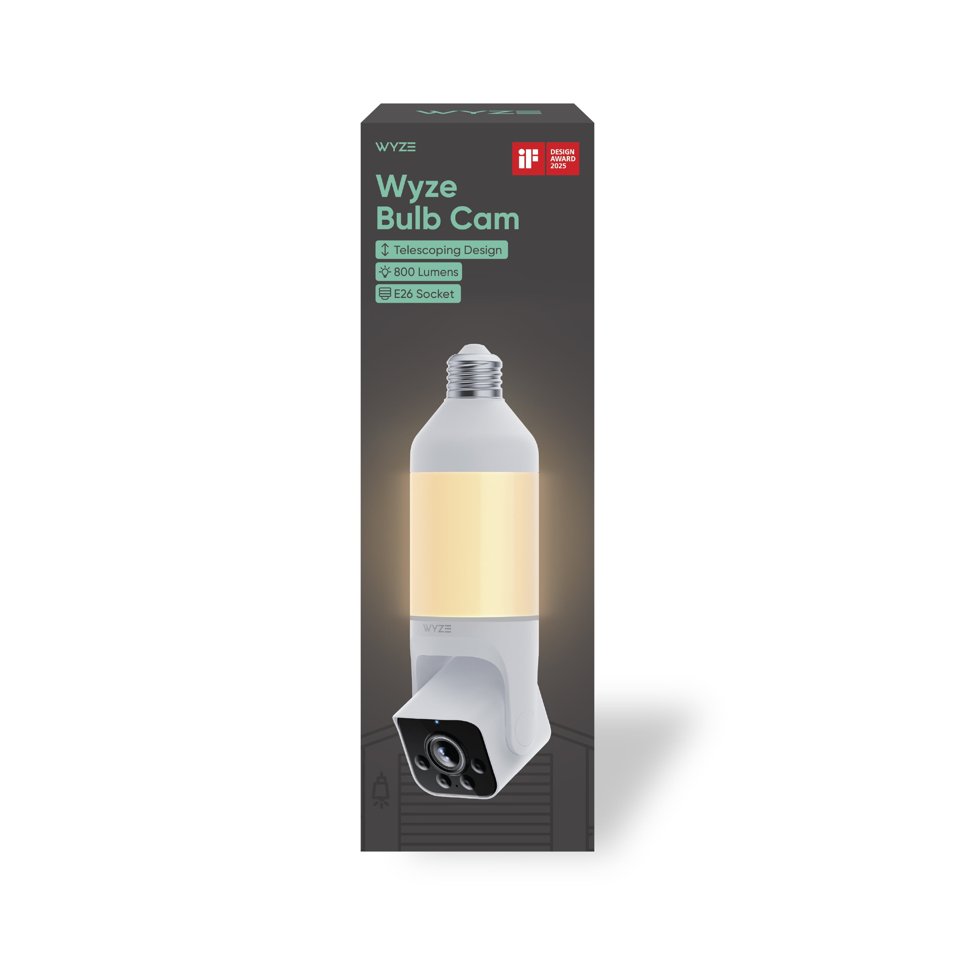 WYZE Bulb Cam Security Camera, 2K HD Outdoor Light Bulb Camera, Color Night Vision, Dimmable LED Bulb, Motion Detection, Siren Alarm, Works with Voice Assistants