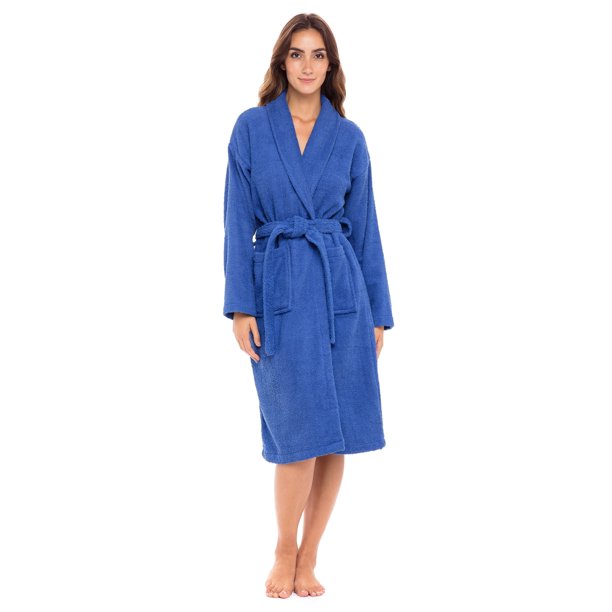 Skylinewears Woman Cotton Bathrobe Terry Cloth Knee Length Spa Bathrobe