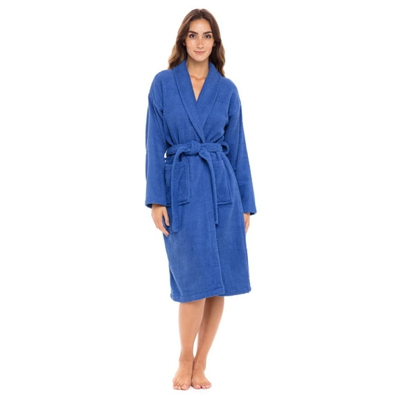 Skylinewears Woman Cotton Bathrobe Terry Cloth Knee Length Spa Bathrobe Soft Shower Robe