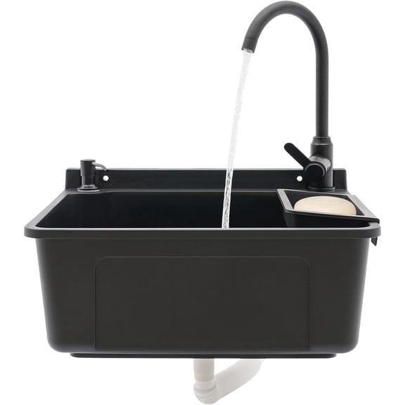 Wall-Mounted Utility Sink Tub Kit with Aluminum Alloy Faucet and Soap Box,Black Anti-clogging Laundry Sink for Bathrooms, Sundry Rooms, Garages(20.08 * 17.52 * 9.45in)