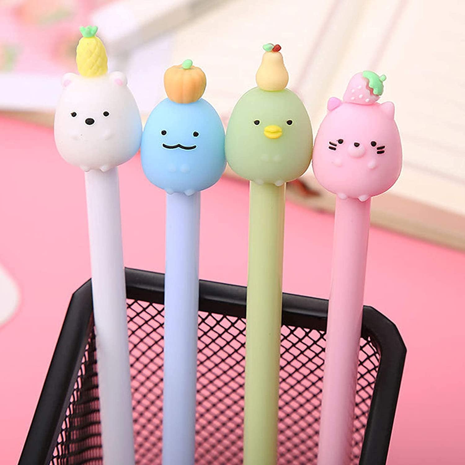4 Pack Fruit Cartoon Animal Pens, Kawaii School Supplies Pen Cute Cartoon  Gel Ink Pen, Black Refill  