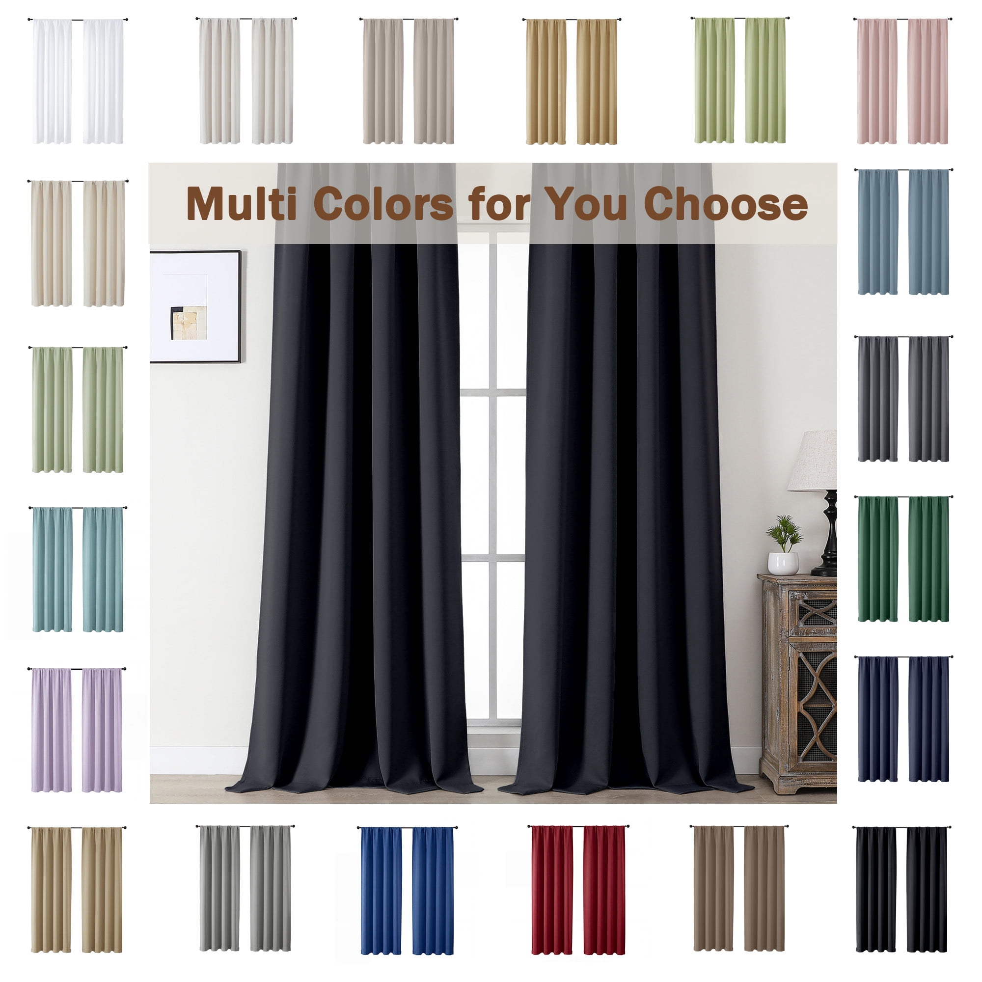 MKHILL Aether Black Blackout Curtains Set of 2, 45 Inch Long Short Room Darkening Window Drapes for Kitchen Laundry Bathroom Small Window, Each 40"W x 45"L, Black