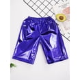 thumbnail image 3 of Xnihocha Kids Shiny Metallic Dance Shorts Rave Disco Booty Shorts Girls Boys Hip Hop Dancing Short Blue 150, 3 of 7