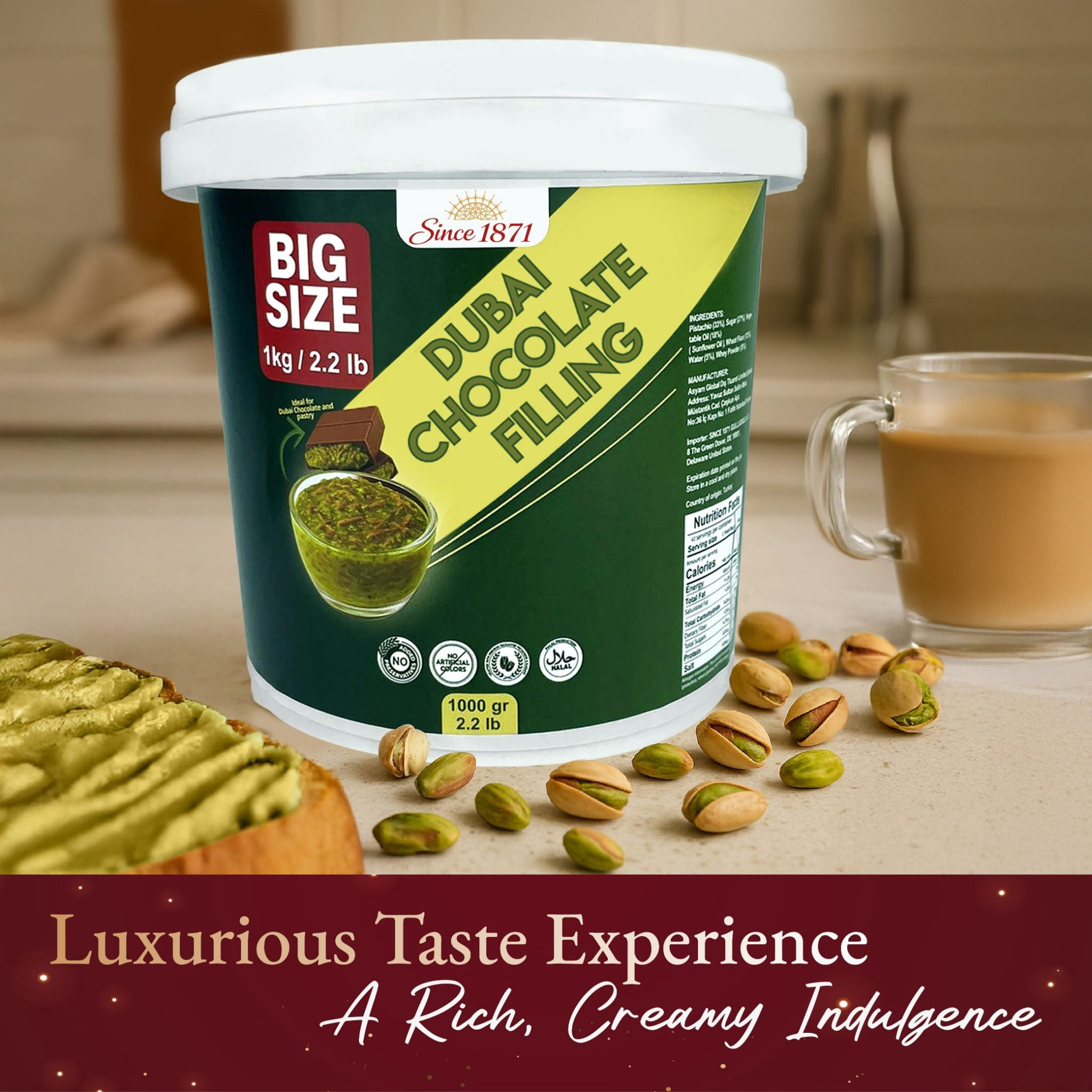 Gulluoglu Dubai Chocolate Filling 2.2 Lb /1 Kg Pistachio Cream with Crispy Kadayif|Middle Eastern Gourmet Dessert Best Ingredient For Dubai Chocolate|Rich, Crunchy & Decadent Treat (2.2 lb /1000 gr)