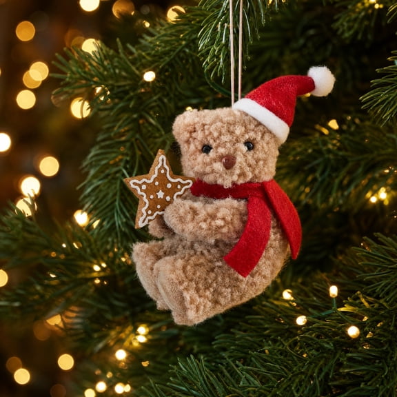 Vintage Teddy Bear Hanging Ornament, Soft Cotton Christmas Tree Ornaments, Vintage Christmas Tree Decorations for Xmas Tree Indoor Seasonal Home Small Decor, Akmoler
