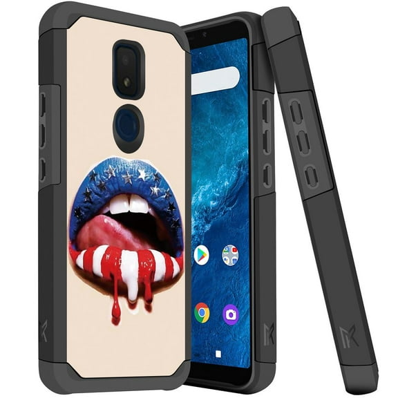 ANJ  Slim Dual Layer Hybrid Shockproof Case   Tempered Glass Cover for Cricket Icon 3, Splendor, AT&T Motivate 2 - American Lips