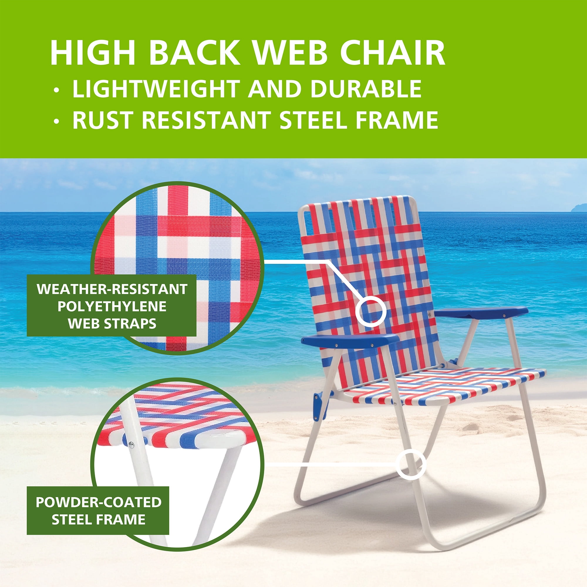 Mainstays Red, White, and Blue High Back Steel Frame Folding Web Chair