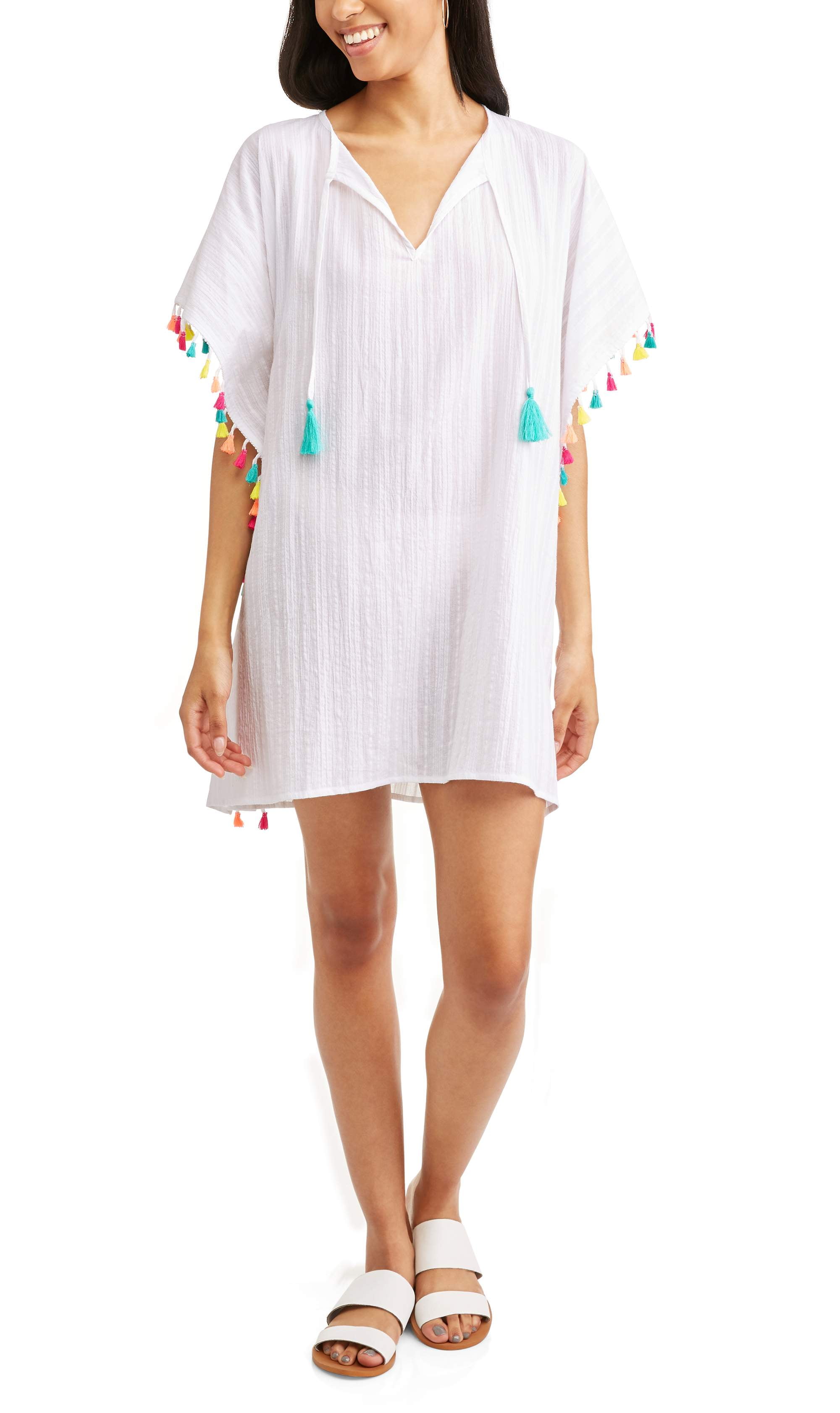Time and Tru Women's Kimono Swim CoverUp with Tassels