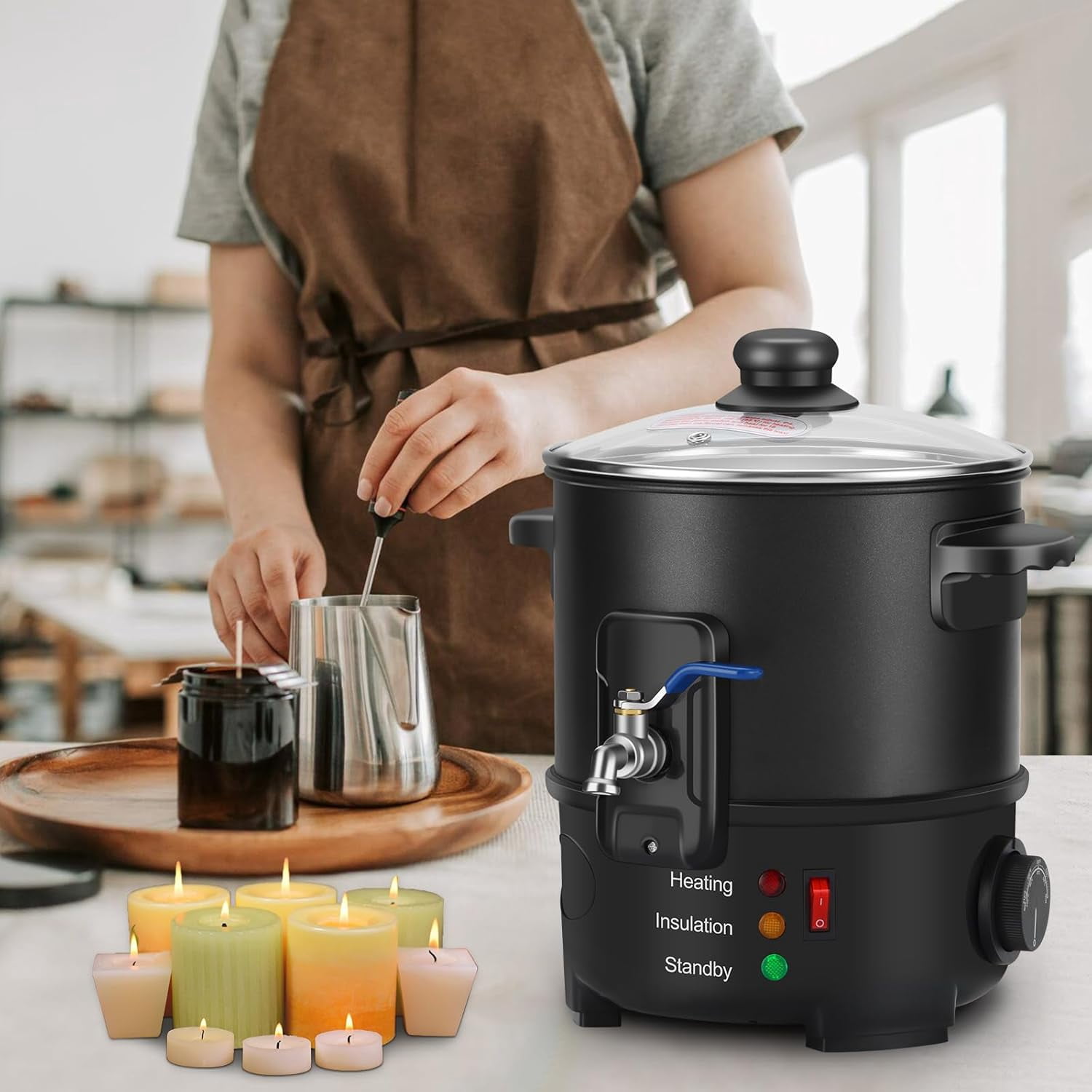 Panghuhu88 Wax for Candle Making, 4L Candle Making Wax Melting Pot with Temp Control, Soap Melter for soap Making Supplies,Electric Non-Stick Candle Wax Melter for Candle Soap Business and Home