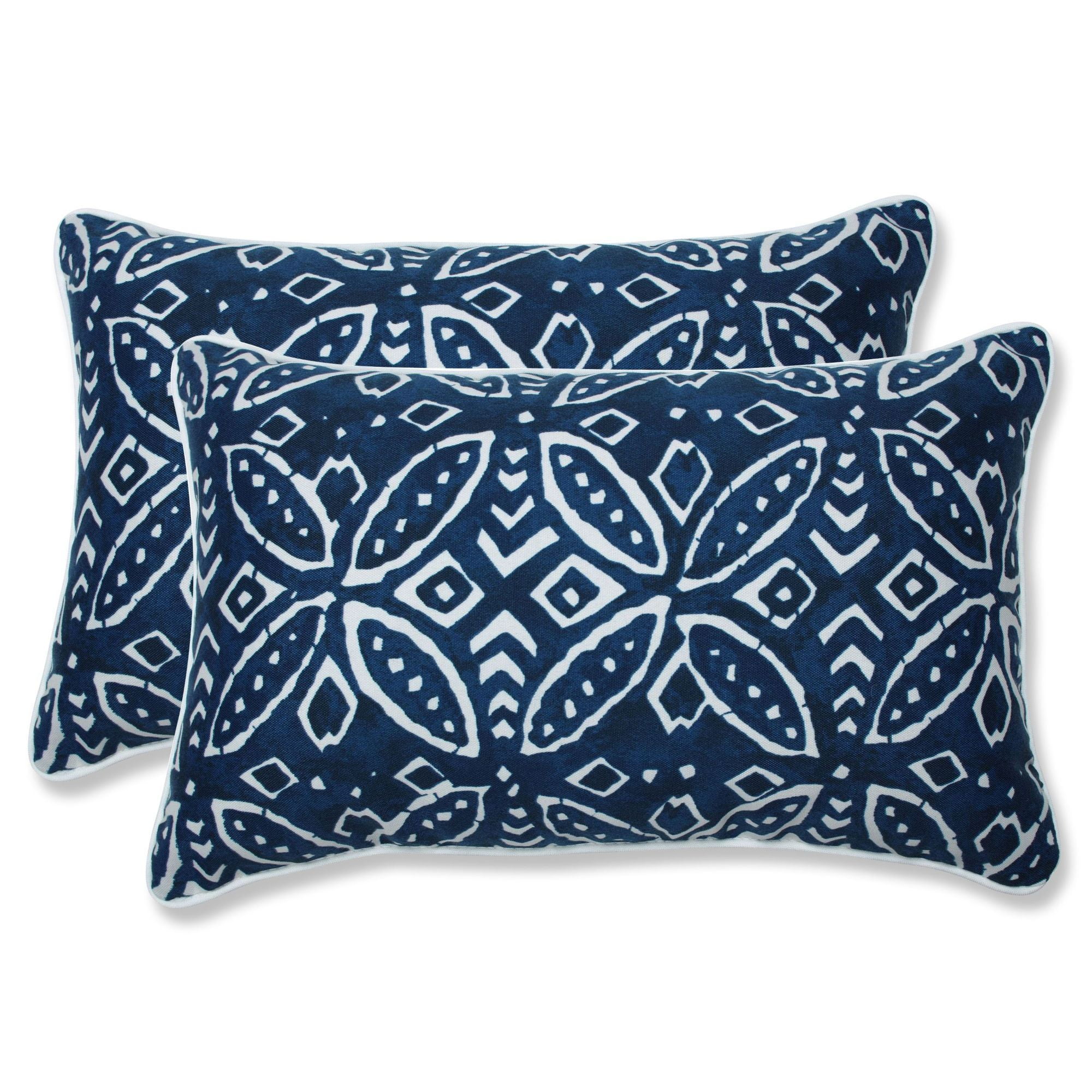 Set of 2 Blue and White Outdoor Patio Rectangular Throw Pillow 18.5"