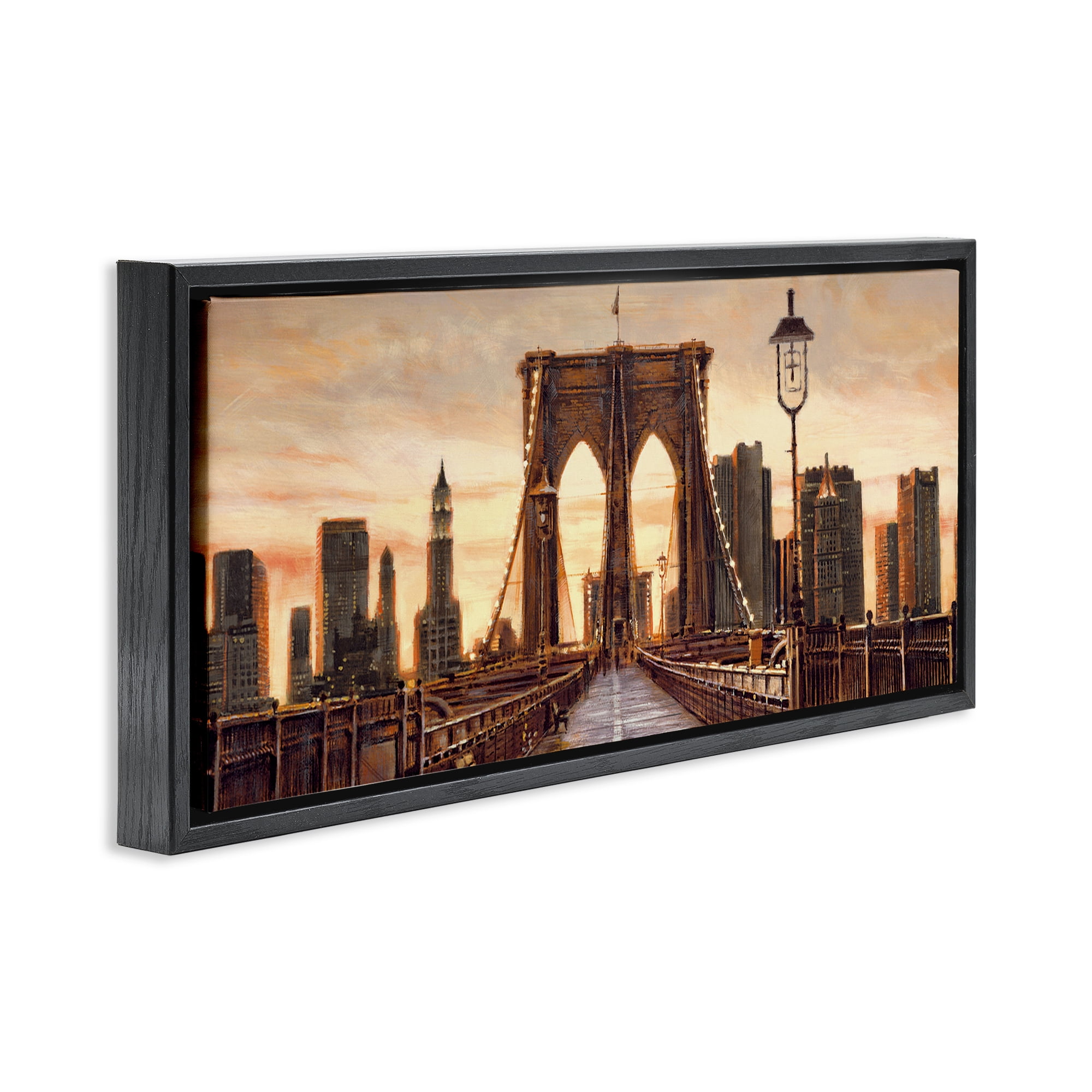 Stupell Industries City Bridge View Scenery Painting Black Floater Framed Art Print Wall Art, 25 x 11