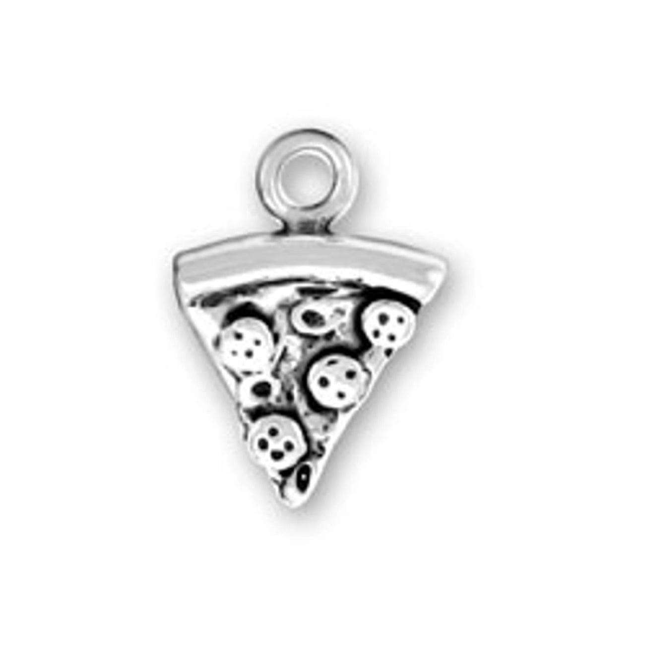 Sterling Silver Womens 1mm Box Chain 3D Small Pepperoni Pizza Slice Pendant Necklace