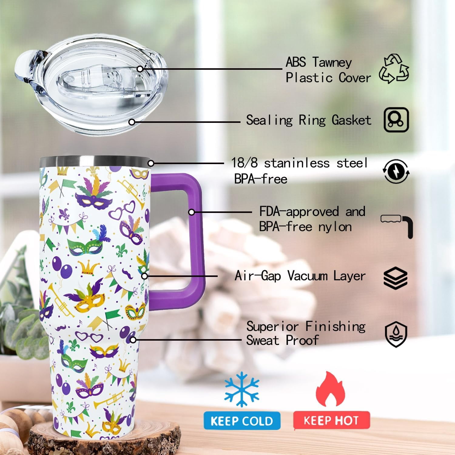 40 Oz Mardi Gras Tumbler with Lid and Straw,40 Oz Mardi Gras Coffee Mugs Water Bottles Wine Drinking GlassesTumbler with Straws,Margi Gras Decor,Margi Gras Gifts for Women