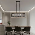 thumbnail image 3 of Vintage Linear Chandelier,5-Light Kitchen Island Ceilling Light Fixture Pendant Light with Rectangular Wood Grain Frame, 3 of 8