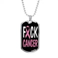 thumbnail image 1 of Cancer AwAreness Necklace F-Cancer Necklace Stainless Steel or 18k Gold Dog Tag 24" Chain, 1 of 8