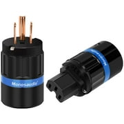 Monosaudio M104/F104 Audio Grade Replacement Plug & Connector Set Black Shell 250V 15A 2Pole 3Wire 3-Prong Straight