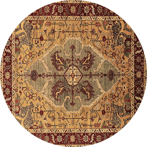 Ahgly Company Indoor Round Oriental Brown Industrial Area Rugs, 7' Round