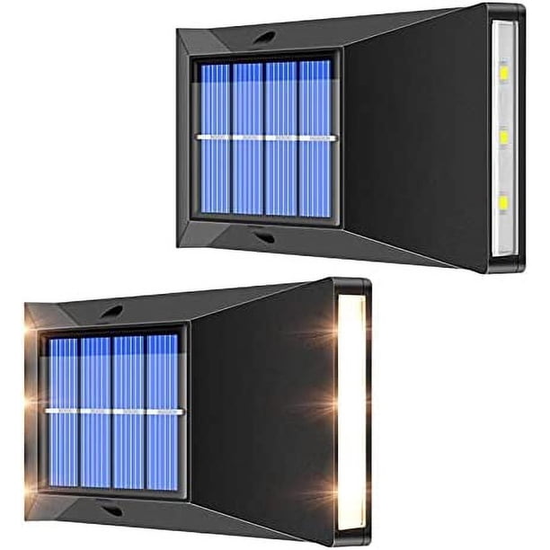 Apliques solares para jardín, 2 luces LED solares de arriba y abajo, iluminación decorativa de pared LED, IP65 resistente al agua, luz decorativa para jardín, cerca, patio y terraza.