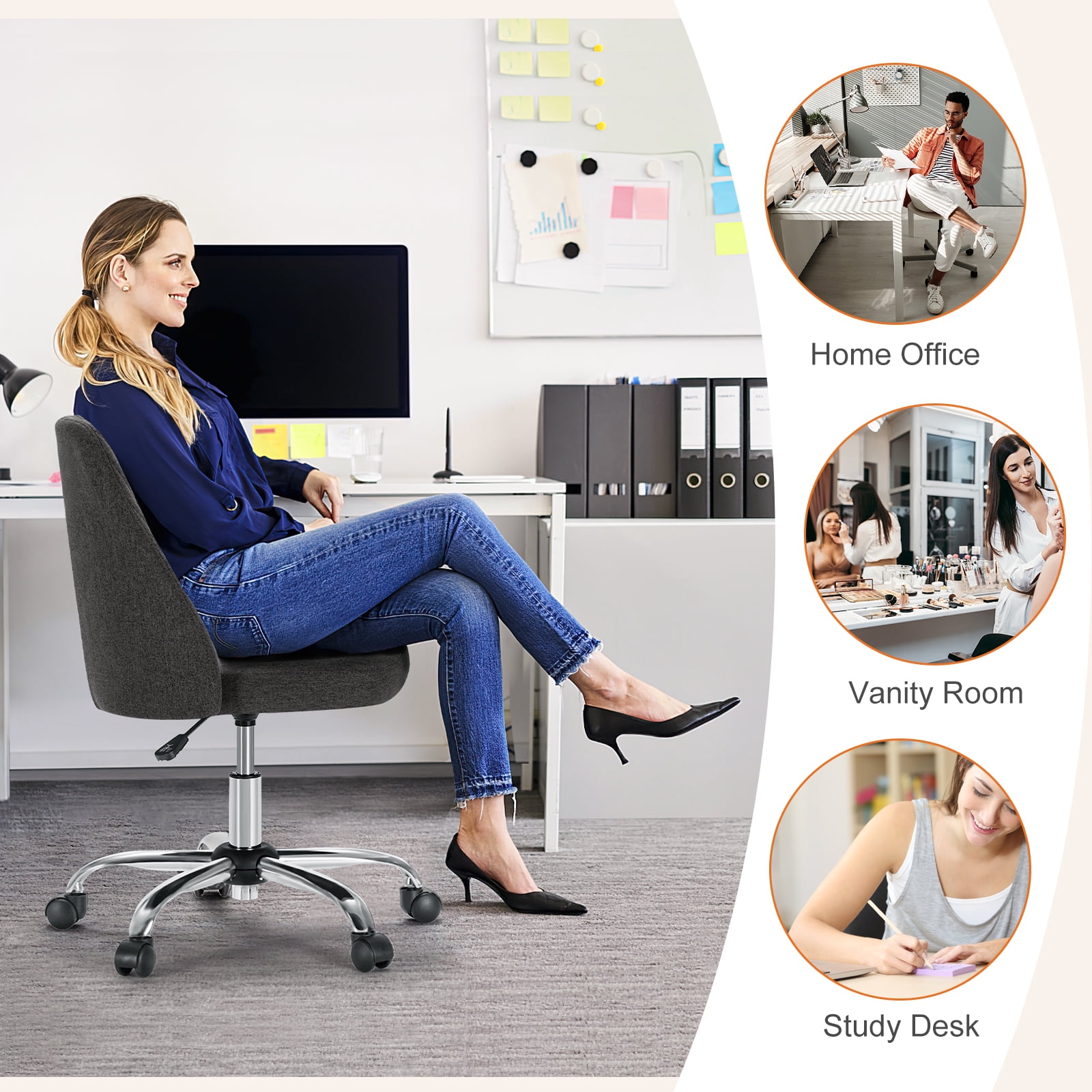 MAYEERTY Armless Office Desk Chair Height Adjustable ,Mid Back Accent Chair, Dark Grey