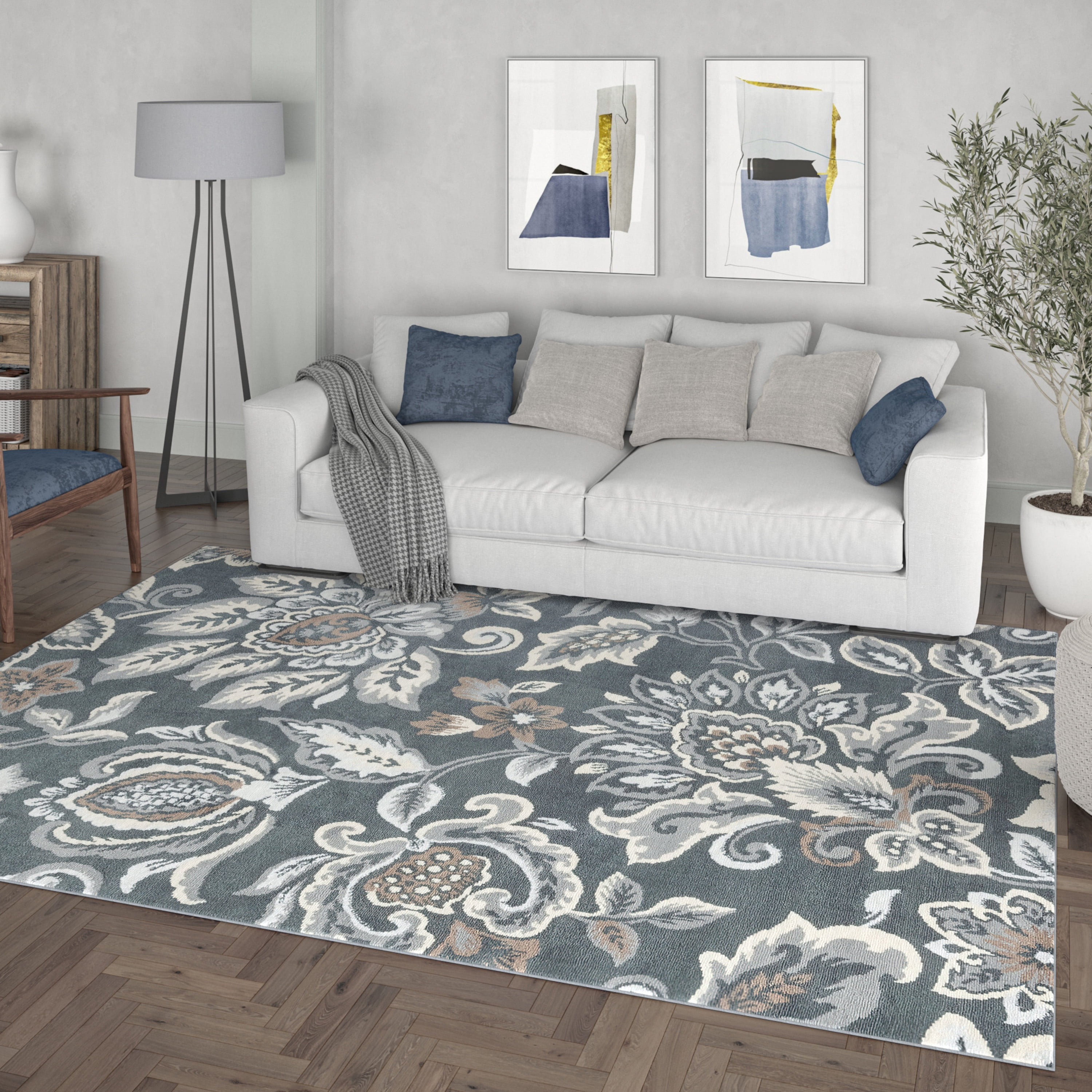 Madison Traditional 9' x 12' Dark Gray Polypropylene Indoor Area Rug