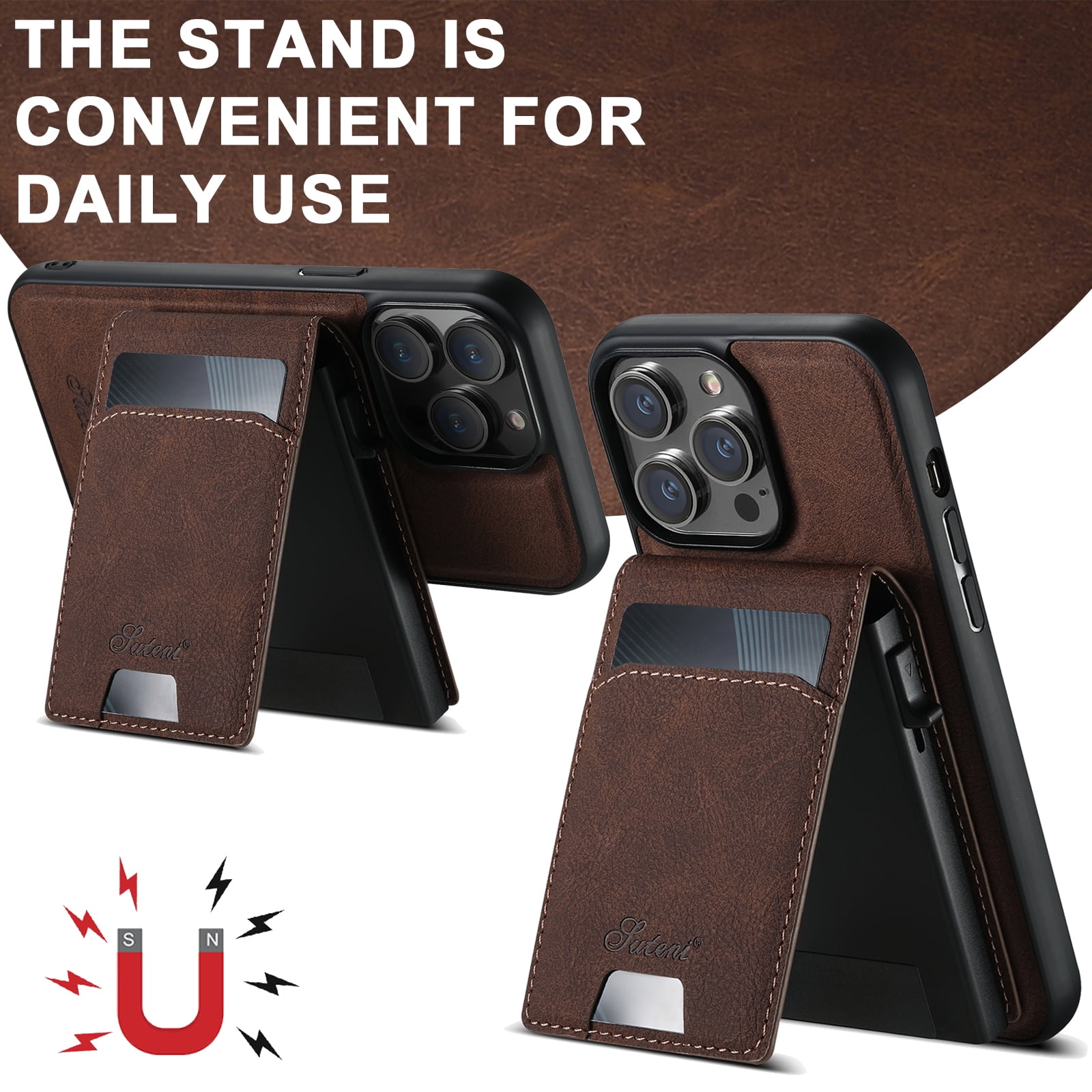 ELEHOLD for iPhone 13 Pro Case, Compatible with Mag Safe Accessory, 2 in 1 Detachable Magnetic Wallet Card Holder Faux Leather Men Women Kickstand Shockproof Case,Brown