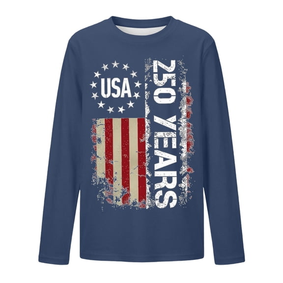 CUSTG Men T-Shirts Casual Sporty Patriotic Long Sleeve T Shirt Athletic Fit Crew Neck Tops For Daily Wear And Workout Activities Celebrate America's 250th Anniversary Cozy 1776-2026 4th Of July Tee