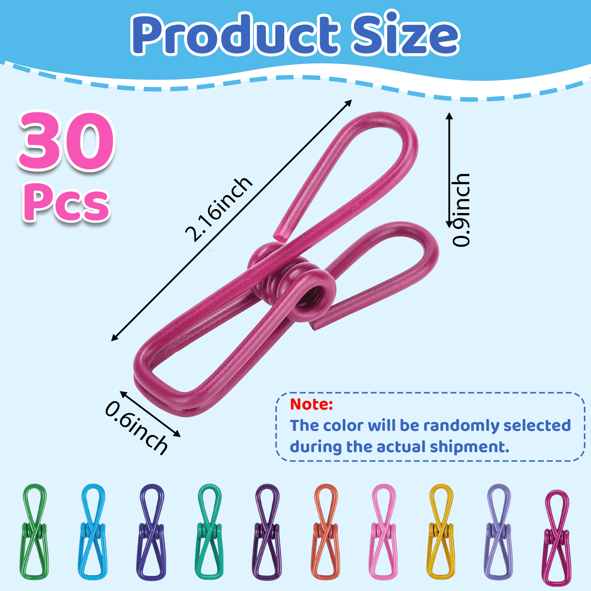 30 Pack Clothes Pins, Heavy Duty Colorful Clothes Bag Clips, Multifunctional Utility Clips for Bags Food Laundry, Home, Office