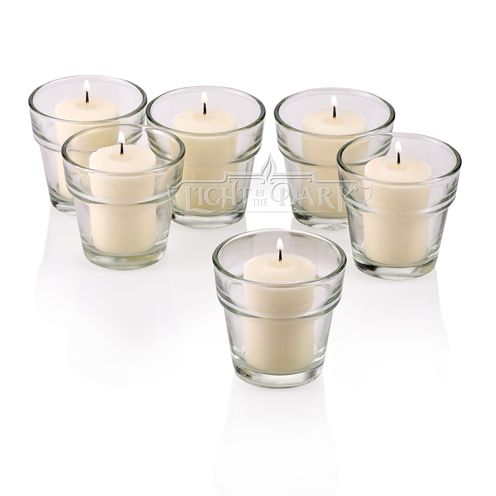 Clear Glass Flower Pot Votive Candle Holders With Ivory Unscented