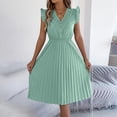 thumbnail image 7 of Staron Spring Summer Dresses for Women Casual Lace V-Neck Ruffled Waist Pleated Sleeveless Midi A-Line Cocktail Party Dress, Mint Green XL, 7 of 7