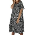 thumbnail image 4 of Robe Midi à Manches Courtes à Pois Taille Haute avec Boutons et Col Rond pour Femmes, 4 of 7