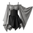 thumbnail image 5 of Huowey Women Halloween Witch Vampire Off Shoulder Gothic Dresses Elegant Cosplay Party Gown Irregular Hem Batwing Sleeve Trendy Trick Or Treat Dress,Grey,M, 5 of 5