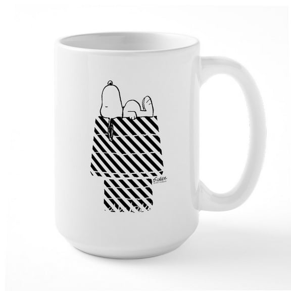 CafePress - Snoopy On House Stripe Bl - 15 oz Ceramic Large White Novelty Mug
