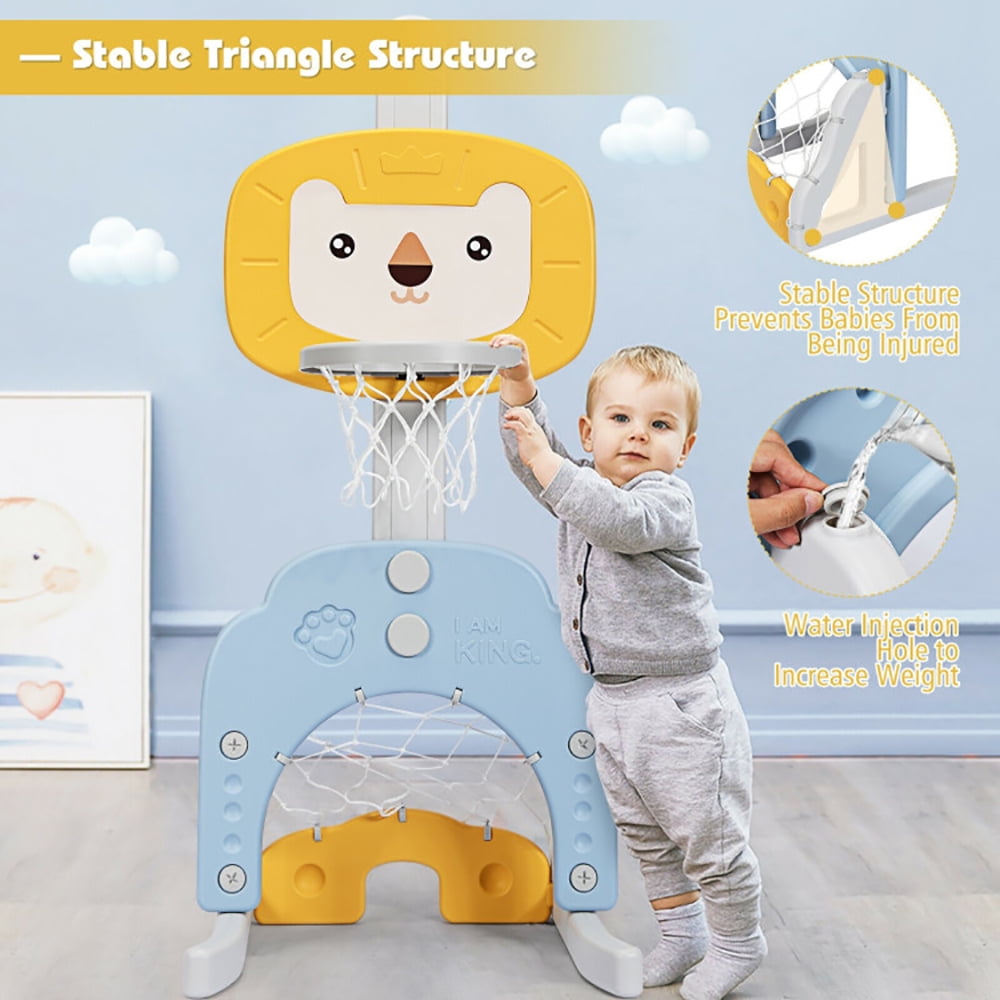 Demifill Toddlers Basketball Hoop Stand, 3-in-1 Adjustable Kids Basketball Hoop Sports Set, Portable Indoor Outdoor Activity Playset Gift for Kids, Yellow