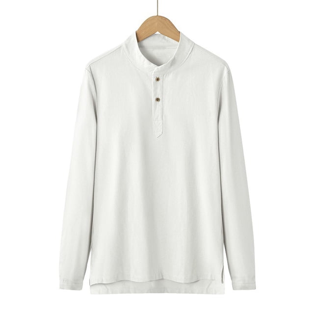 pstuiky camisa de manga larga para hombre, Blusas de cuello redondo, sueltas, informales, cómodas, lisas, de manga larga, para hombre Tops de talla grande para hombre m