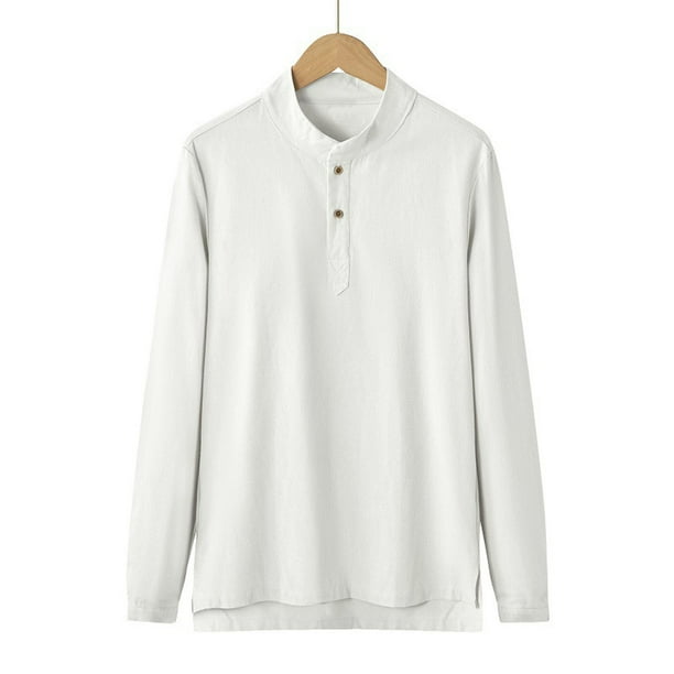 pstuiky camisa de manga larga para hombre, Blusas de cuello redondo, sueltas, informales, cómodas, lisas, de manga larga, para hombre Tops de talla grande para hombre m