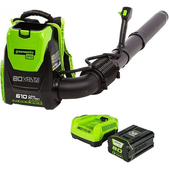 Greenworks 80V 180 MPH - 610 CFM Brushless Backpack Blower, 2.5 Ah Battery and Charger Included - BPB80L2510