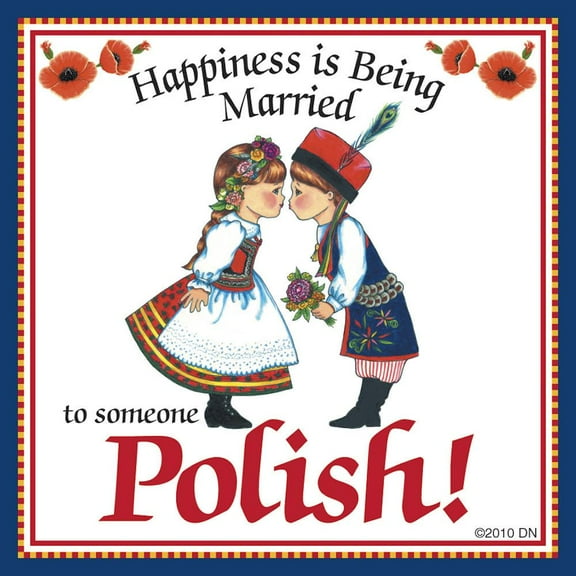 Oktoberfest Haus Multicolor Ceramic "Married to Polish" Polish Gift Magnet Tile for Home Decor and Fridge Refrigerator Magnet