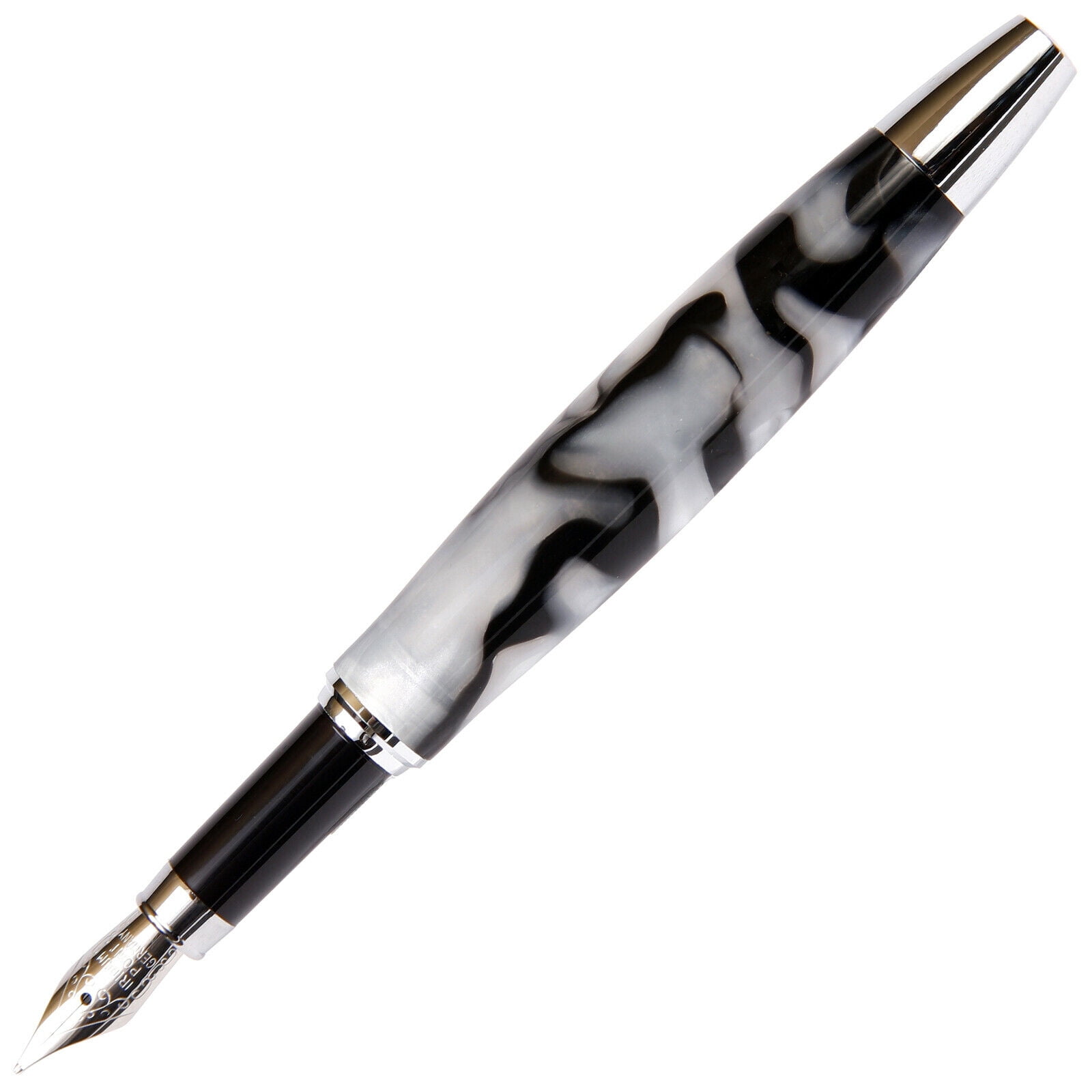 Tuscany Fountain Pen - Black & Pearl Marbleized Gloss Body  (Nib Medium Tip)