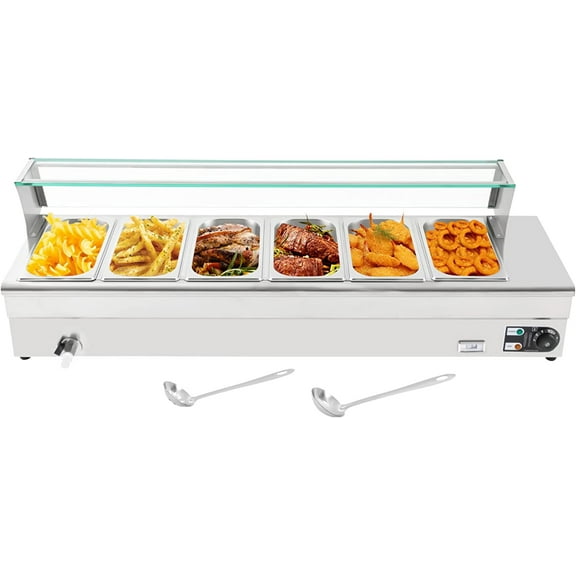 Miumaeov Food Warmer Bain Marie Food Steamer 6pans Steam Table Buffet Countertop 1200W
