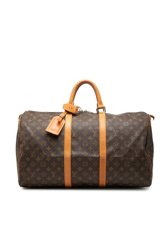Pre-Owned Louis Vuitton Monogram Keepall 50 Boston Bag Travel M41426 Brown Leather Women's...