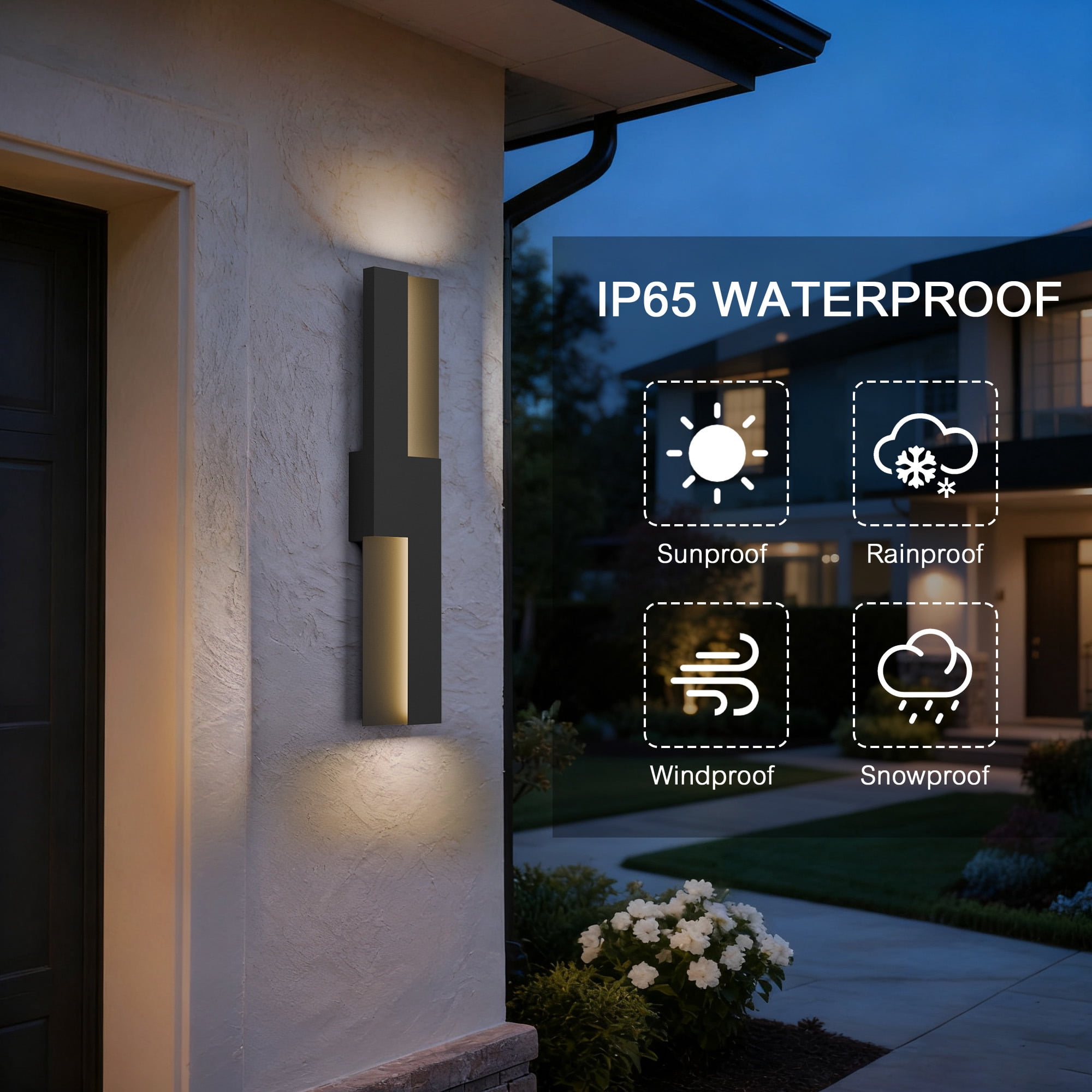 23.6" Modern Black Integrated LED Wall Sconce, Waterproof Indoor Outdoor Wall Light Fixture for Home Patio Porch Garage Entryway Hallway Bedroom Decor