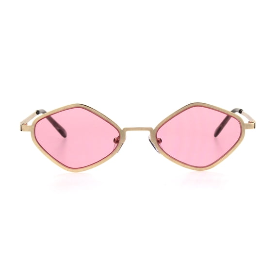 Hippie Diamond Shape Metal Rim Pimp Retro Sunglasses Gold Pink