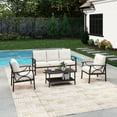 thumbnail image 7 of Heynemo 4 Piece Outdoor Patio Furniture Set, Metal Patio Conversation Set with Coffee Table for Porch Backyard Garden, Khaki, 7 of 7