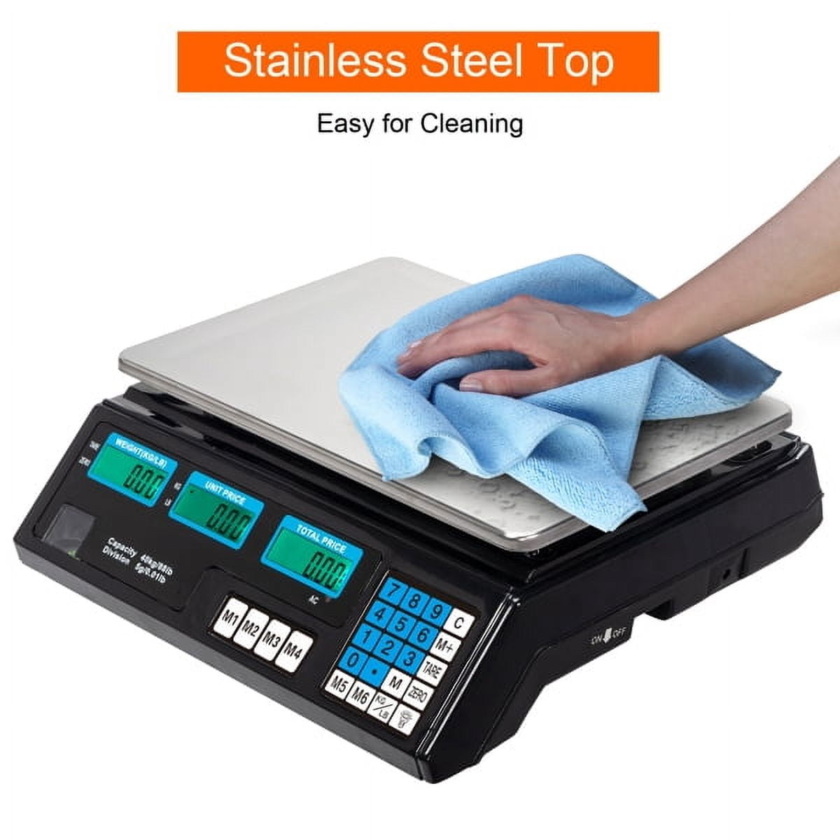 Computing Scale, 40kg/5g Digital Retail Scale / Backlit LCD, PLU Memory & Accounting